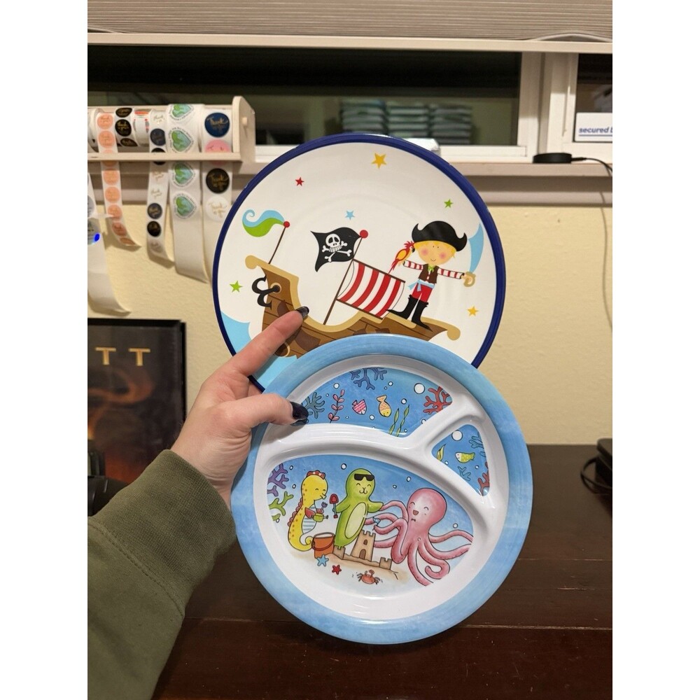 Kids Melamine Dinner Plates Set Of 2 Pirates And Sea Creatures